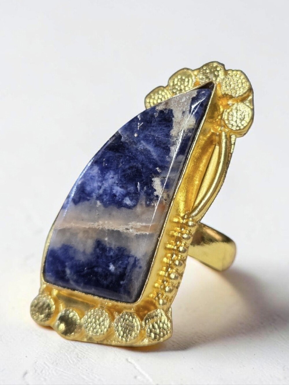 Oversized 18k Gold Plated Artisan Cosmic Sodalite Stone Statement Ring - Picture 6 of 6
